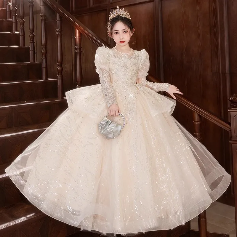 

Children's Dress Spring and Autumn Girls' French Style Birthday Princess Dress Performance Costume Big Kids' Evening Dress Host