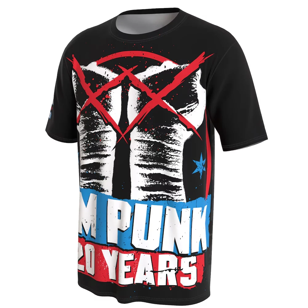 2026 New Men's Black CM Punk 20 Years T-Shirt 3D Printed Sports Quick Dry Short Sleeve Tee Daily Casual Plus Size T-Shirts 5XL