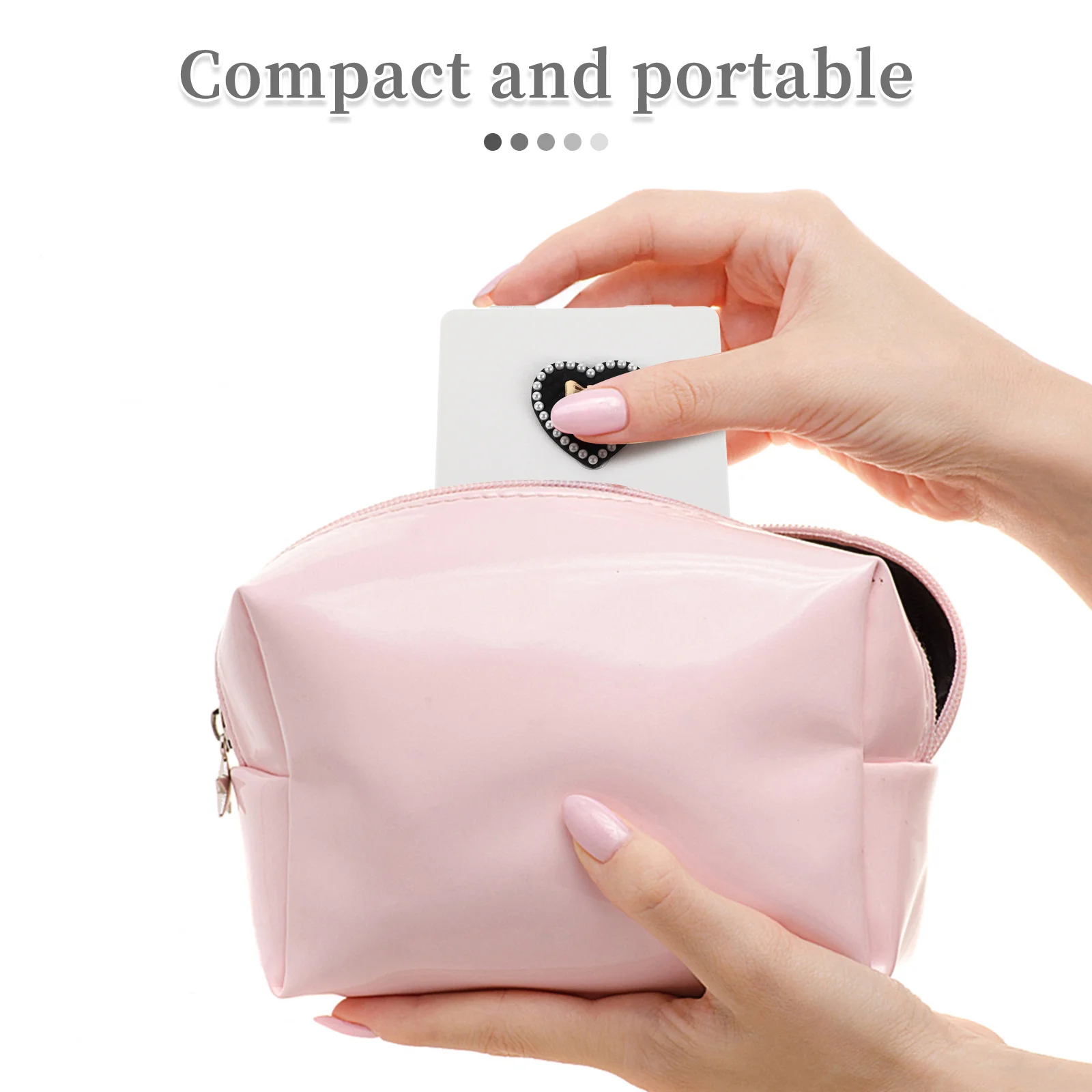 PU 컴팩트 보우노트 악센트 접이식 여행용 메이크업 거울 2배 확대 컴팩트 미러 하트 디자인