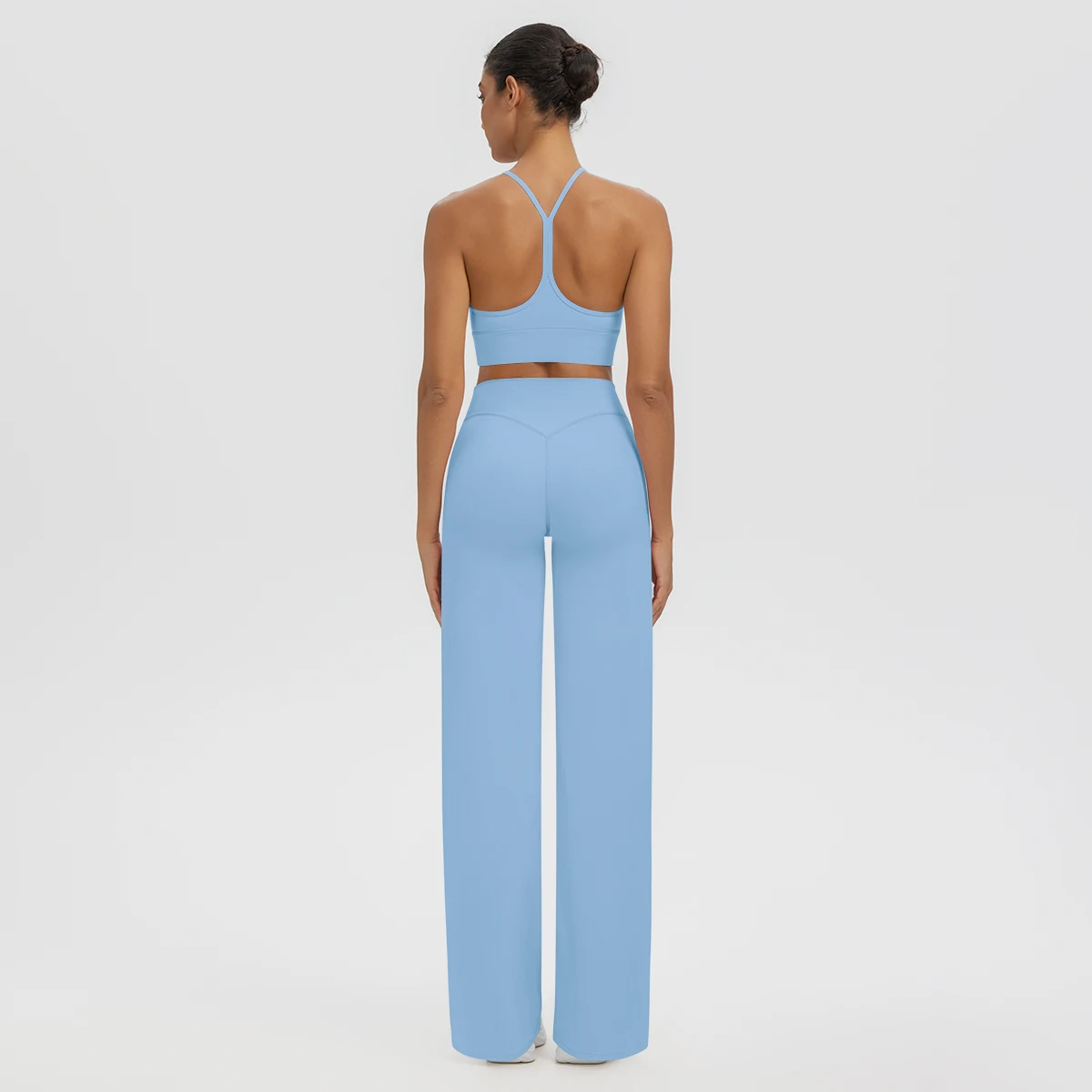 2PCS Summer Breathable Woman Yoga Set Quick Drying Beautiful Back Yoga Bra with Chest Pad Loose Push Up Wide Leg Pants Yoga Suit