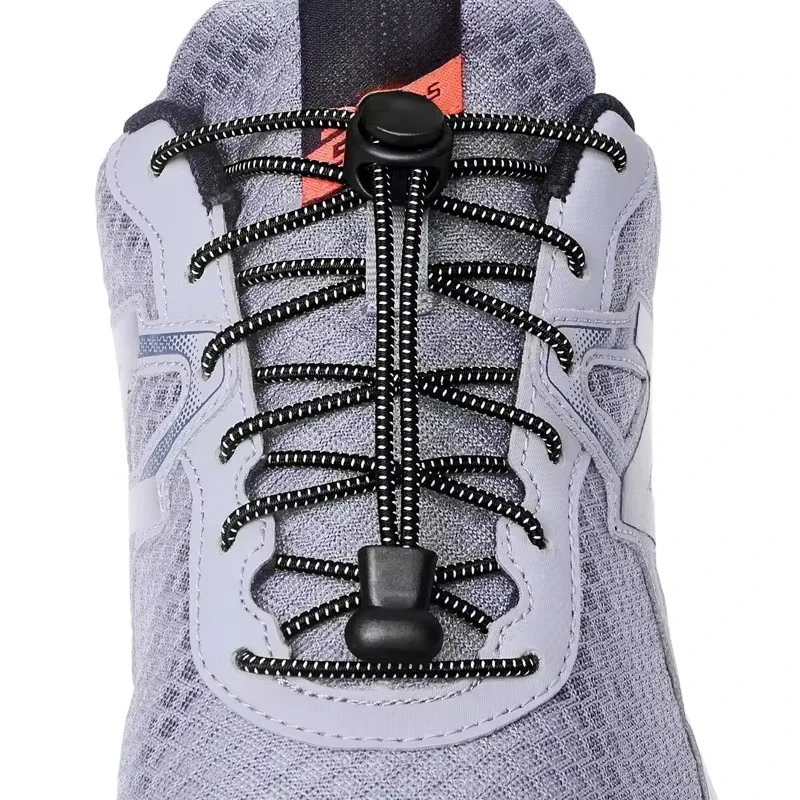 1pair Elastic Round No Tie Shoelaces Elastic Buckle Adult Children Black White Color Shoe Rope Sneakers Lazy Laces  Adjustable
