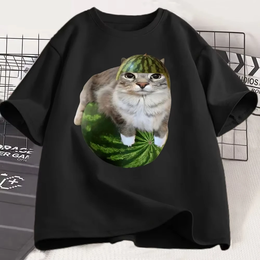 Camisetas con diseño de gato sandeco y divertido meme de sandía, ropa informal de algodón para hombre y mujer, camisetas de manga corta a la moda, camisetas extragrandes