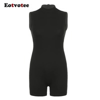 EOTVOTEE Black Women Rompers Sleeveless Half High Collar Skinny Jumpsuits Casual Basic All-match Sports Streetwear New Bodysuits