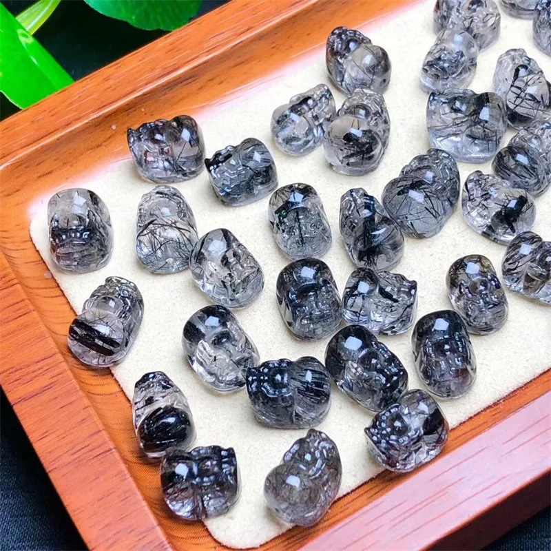 5pcs Natural Black Hair Quartz Pixiu Carving Crystal Figurine Healing Quartz Reiki Lucky Cute Festival Gift 11-12mm