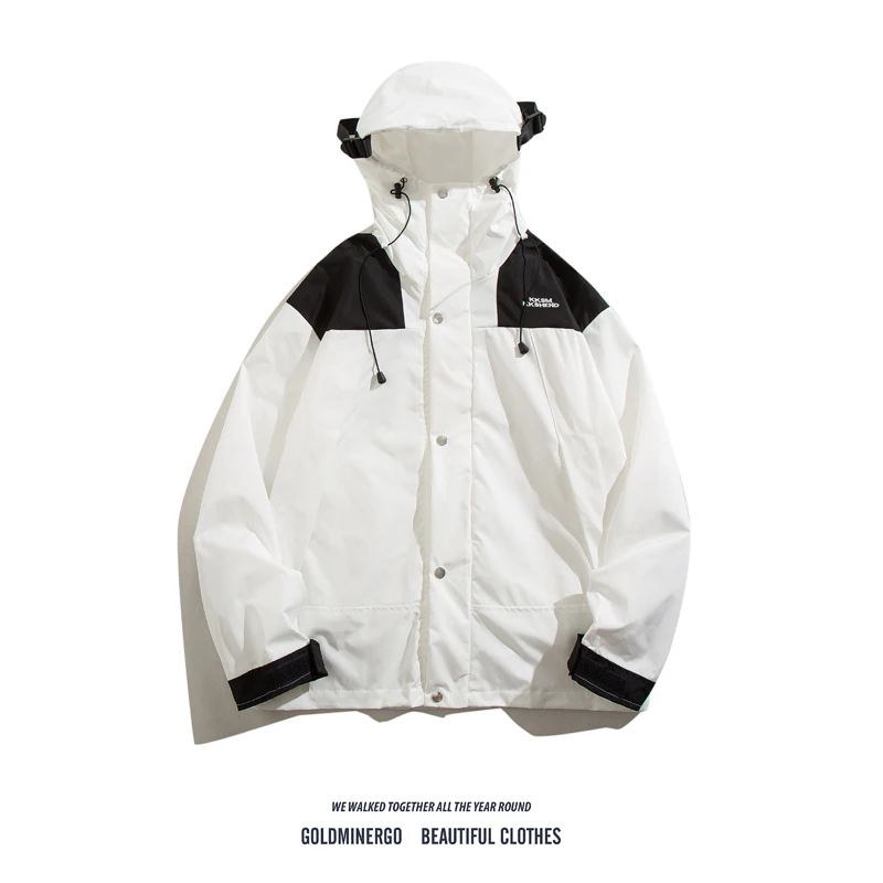 

Мужская повседневная куртка для активного отдыха, свободного кроя, с капюшоном, на молнии, в стиле колор-блок, из полиэстера, с длинными рукавами, винтажный стиль