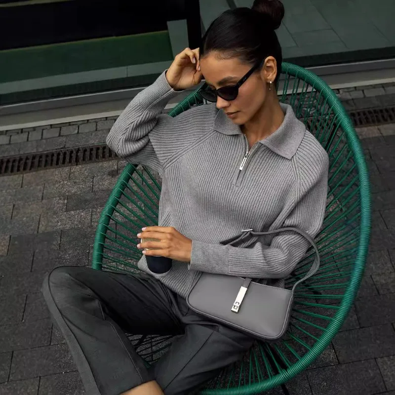 

Women's Autumn/Winter Top Sweater Lapel Knitted Pullover Polo Collar Casual Design Fashion Advanced Soft Niche Versatile Skinny