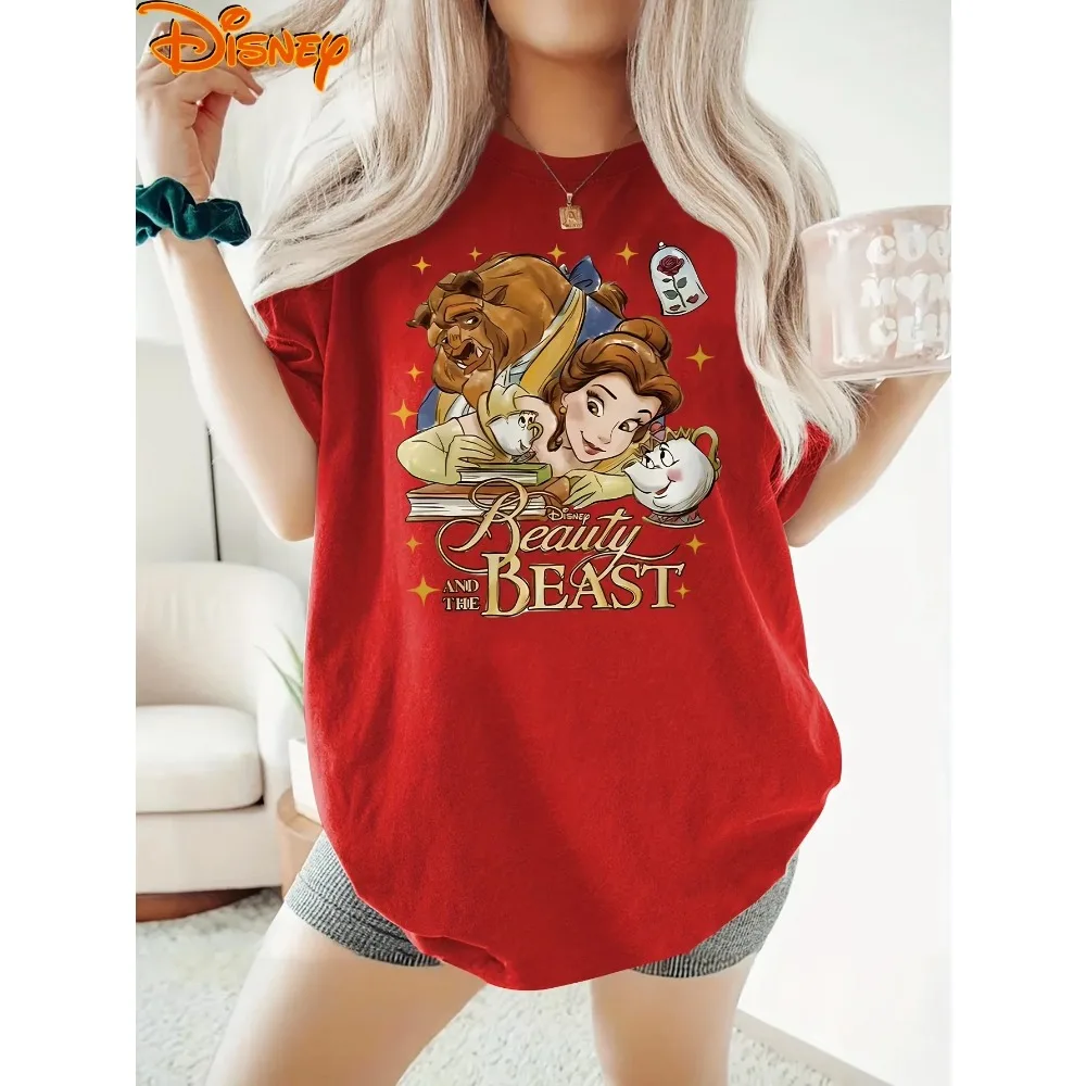 Koszulka Disney Bella Księżniczka Damska Męska Letnia Rodzinna Koszulka dla Rodziców i Dzieci z Krótkim Rękawem, Luźna, Wygodna, Casualowa, z Motywem Kreskówkowym