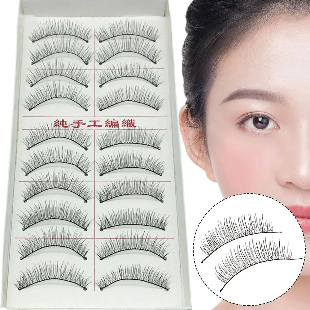 10Pairs Natural Cotton Stalk False Eyelashes Handmade Black Makeup Volume Extensions Eyelash Fake Eyelash E9D3