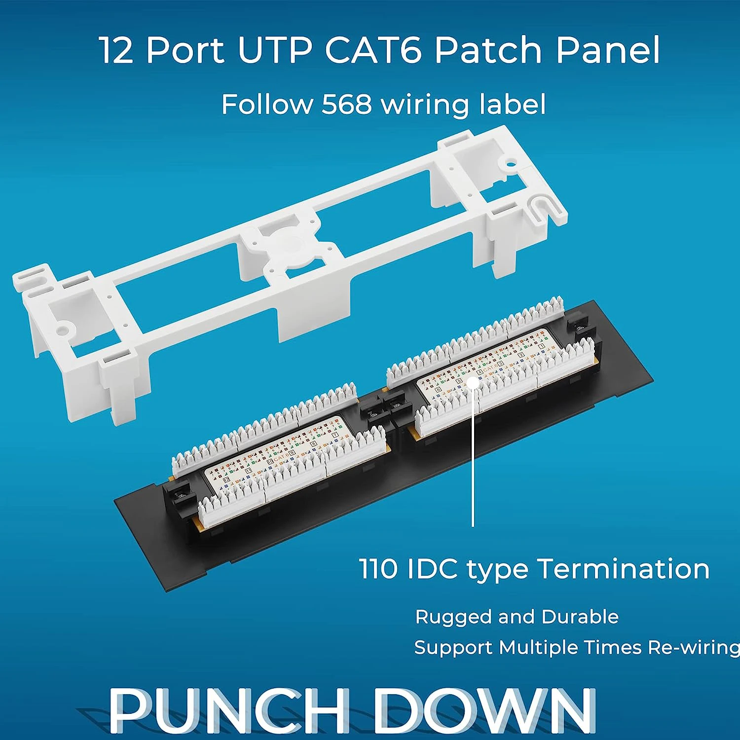 ZoeRax 12-Port Cat6 Patchpanel, Wandmontage, inklusive 89D-Halterung, vertikale oder horizontale Installation, Cat5e & Cat6 RJ45-Verkabelung – Detail 3