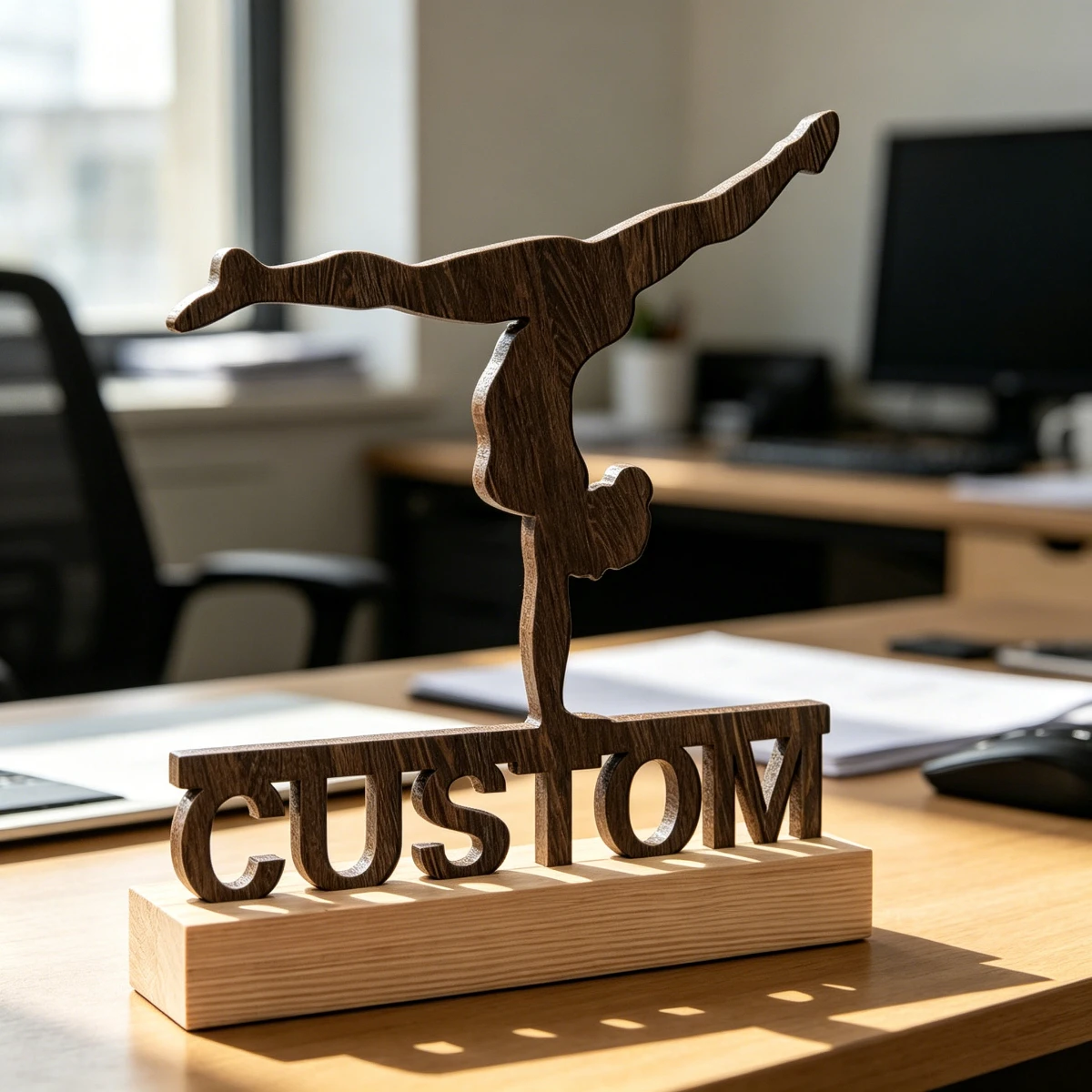 1pc Custom Gymnastic Girl Wooden Name Ornament,Freestanding Sign for Home Room Office Tabletop Decor,Ideal Birthday Wedding Gift