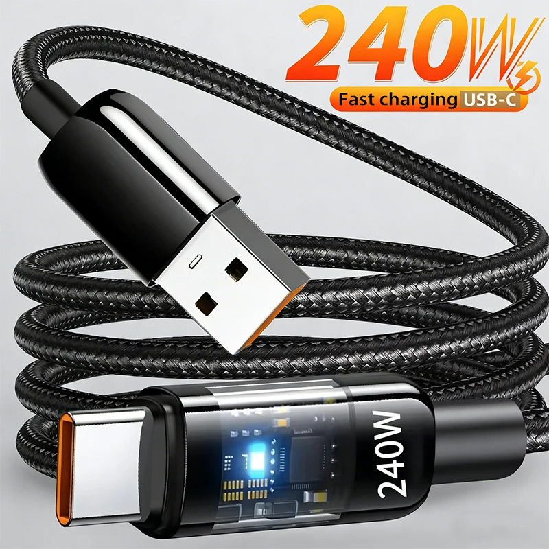 240W Cable Super Fast Charging Cable QC 3.0 USB to TypeC For Samsung Xiaomi LED Digital Display Phone Charger Data Cord 1/1.5/2M