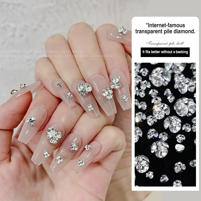 เพชรตกแต่งเล็บขนาดเล็ก 10 ชิ้น 2-6 มม. K9 3D สีขาวใส ประกายระยิบระยับ สำหรับตกแต่งเล็บ งานฝีมือ DIY และเครื่องประดับ