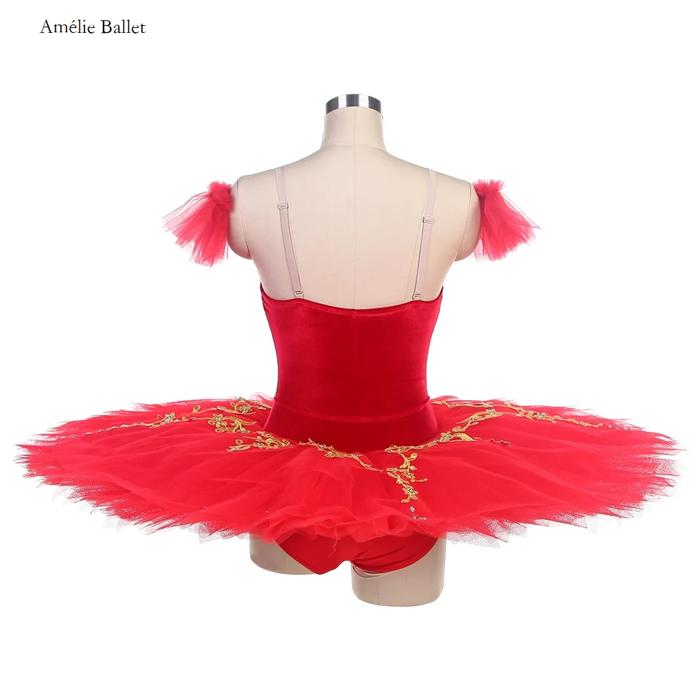 BLL583 Red Velvet Bodice with Gold Trim Pre-professional Ballet Tutu Girls & Women Stage Perforamcne Dance Costumes