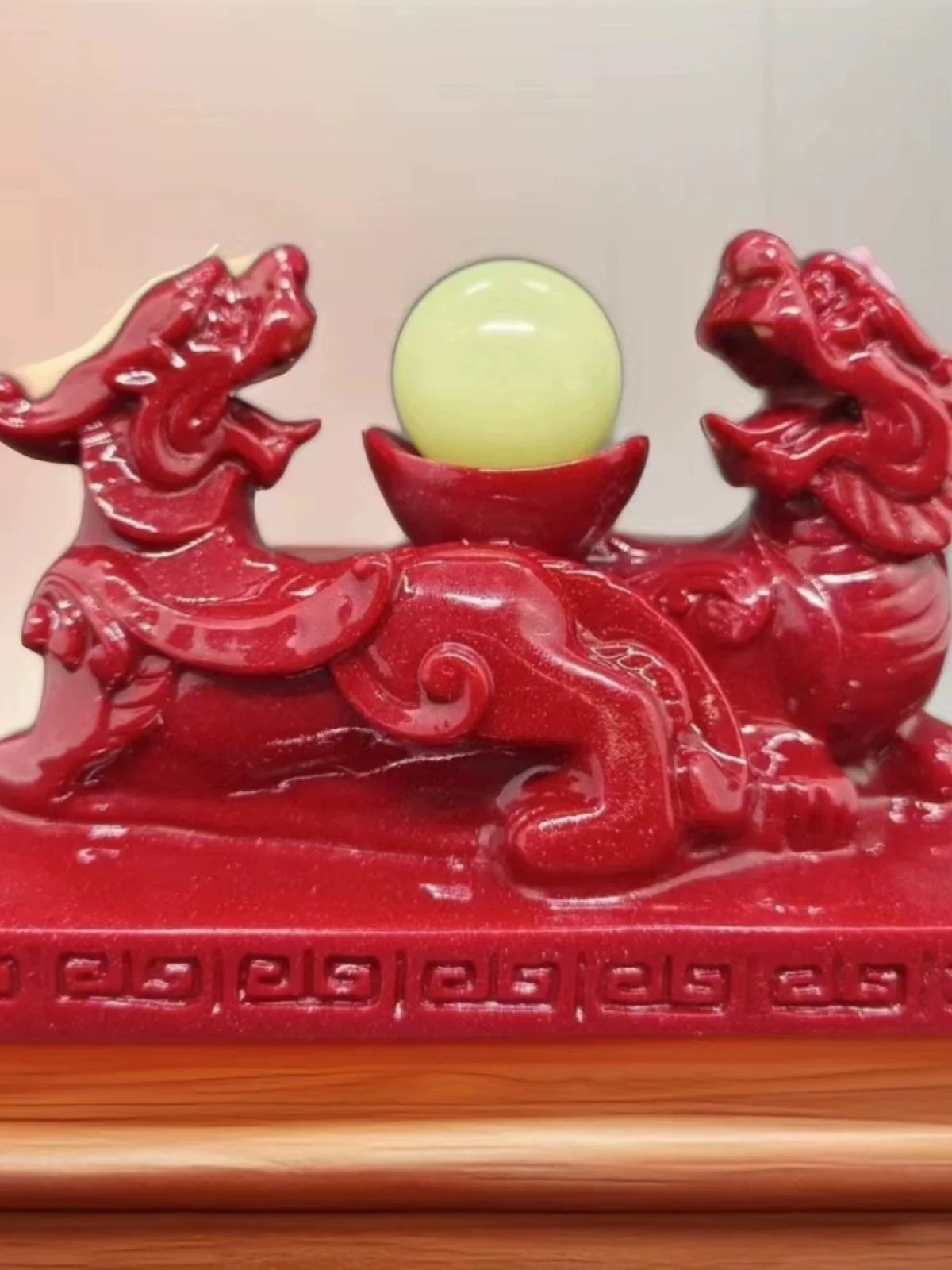 Qinglongsheng Double Pixiu Wealth Attraction Craft Night Glowing Jade Stone