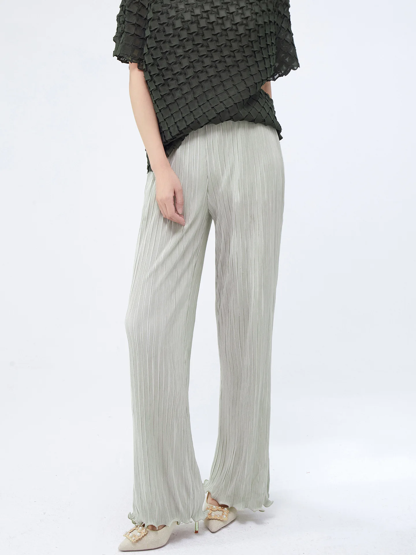2025 New Women's Casual Pleated Straight Pants Western Style Pleated Fashionable Loose Stretch Elastic Waist Trousers for Summer