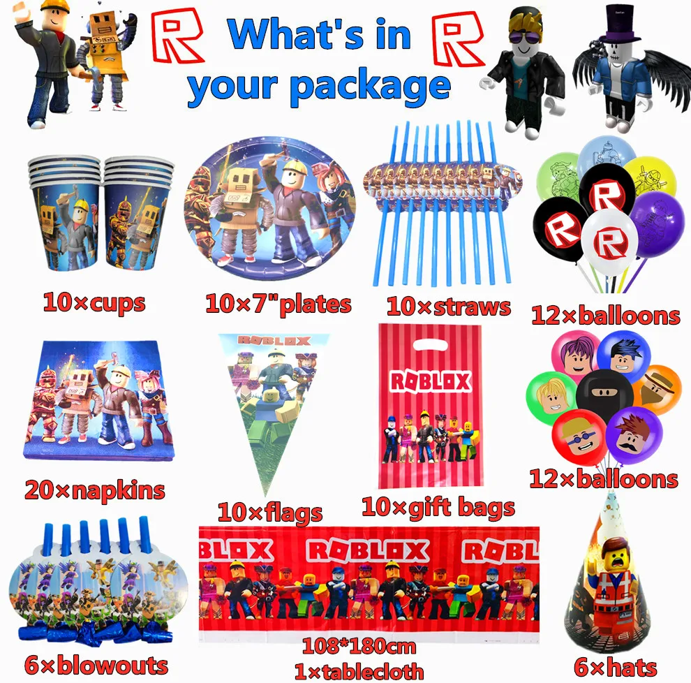 Roblox Party Supplies Balloons Paper Cup Plate Disposable Tableware Set Kids Roblox Birthday Party Decoration Roblox Game Party