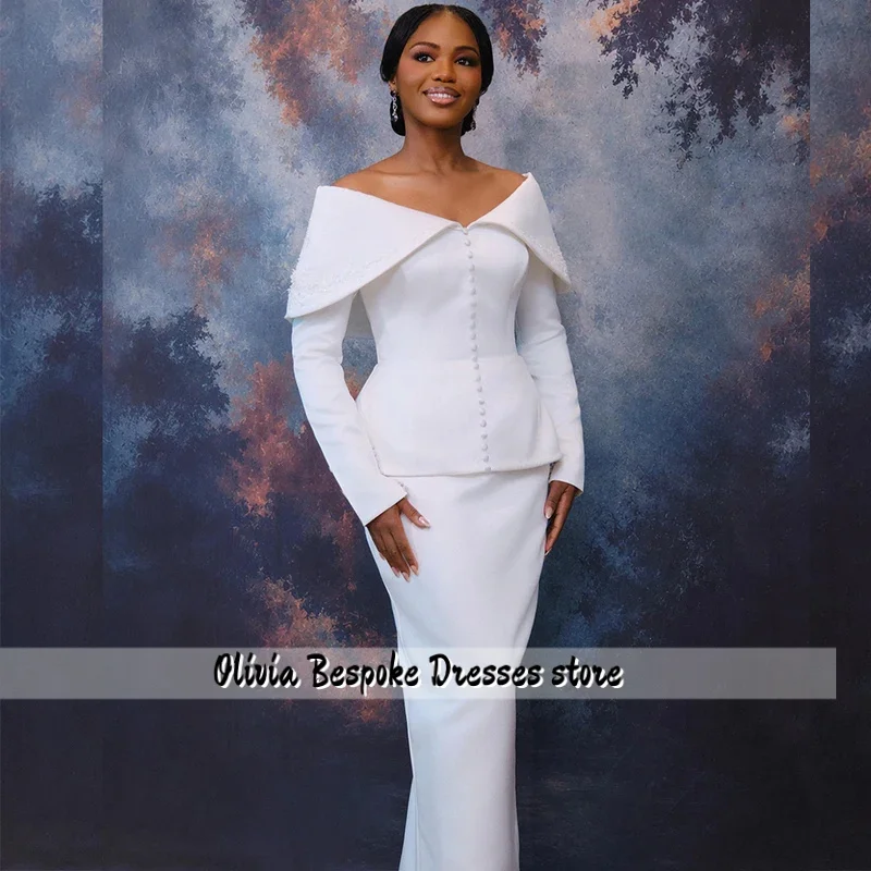 Wedding Dress for Bride Off Shoulder Ankle Length Straight Appliques Button Court Minimalist Bridal Gown Customized