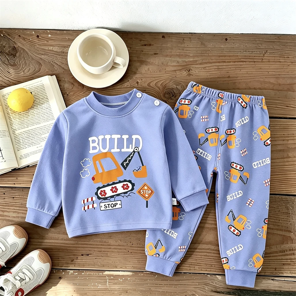 Kids Long-sleeved Pajamas Autumn Home Clothing Baby Casual Cartoon Underwear Suits 1-4Years Old Child Underwear Tracksuits