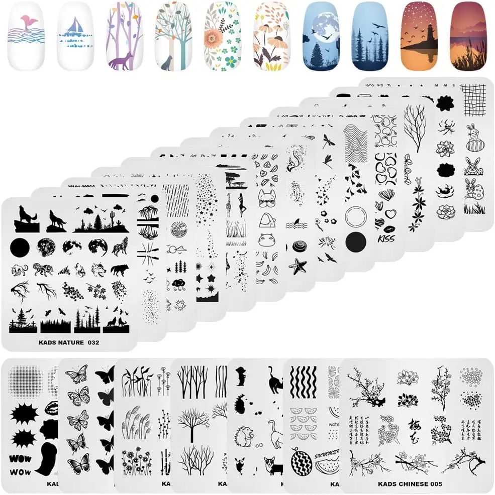 20pcs Nail Stamp Plates Set - Leaves, Flowers, Animal Nail Art Templates for DIY Stamping