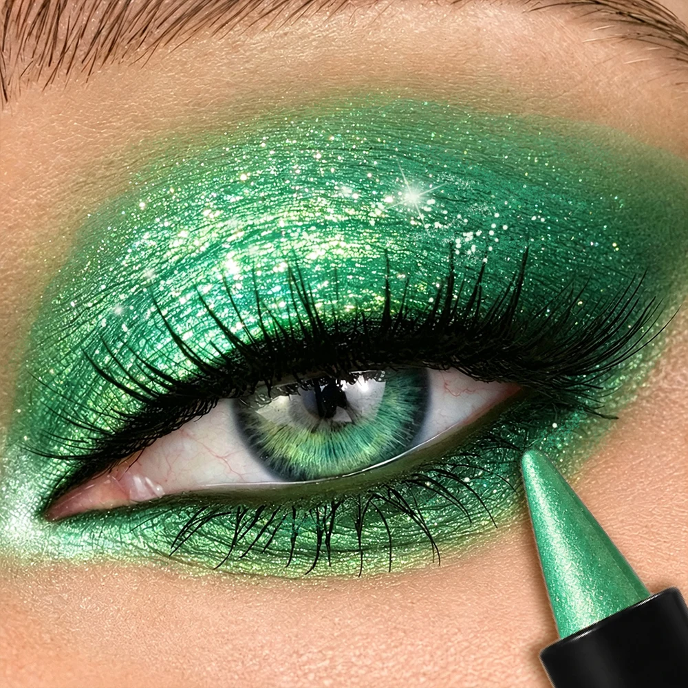 JUJU DREAM Emerald Green Shimmer Eyeshadow Stick Metallic Green Eye Shadow Pencil Glitter Cream Eyeshadow Pearl Eye Makeup