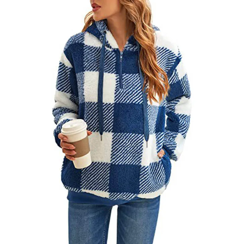 Autumn Hoodie Women\'s Casual Sweatshirt Creative Hoodie Matching Streetwear Plaid Hooded Wool Coat High Quality Hoodie CYXX171