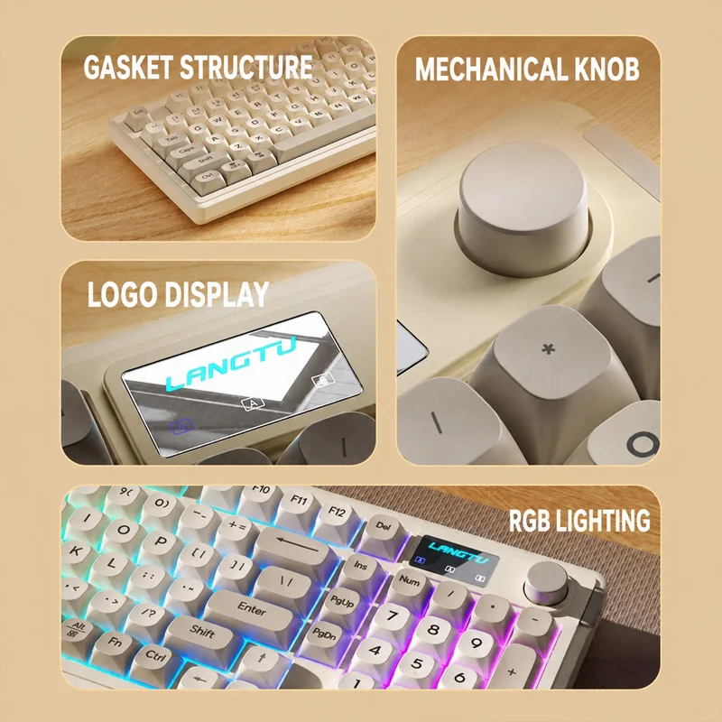 Langtu L98 Wired Keyboard 98 Keys Mechanical Feel Rgb Gaming and Office Keyboard Dust-Proof Structure with Display and Multi-Function Knob Suitable for Pc and Laptop