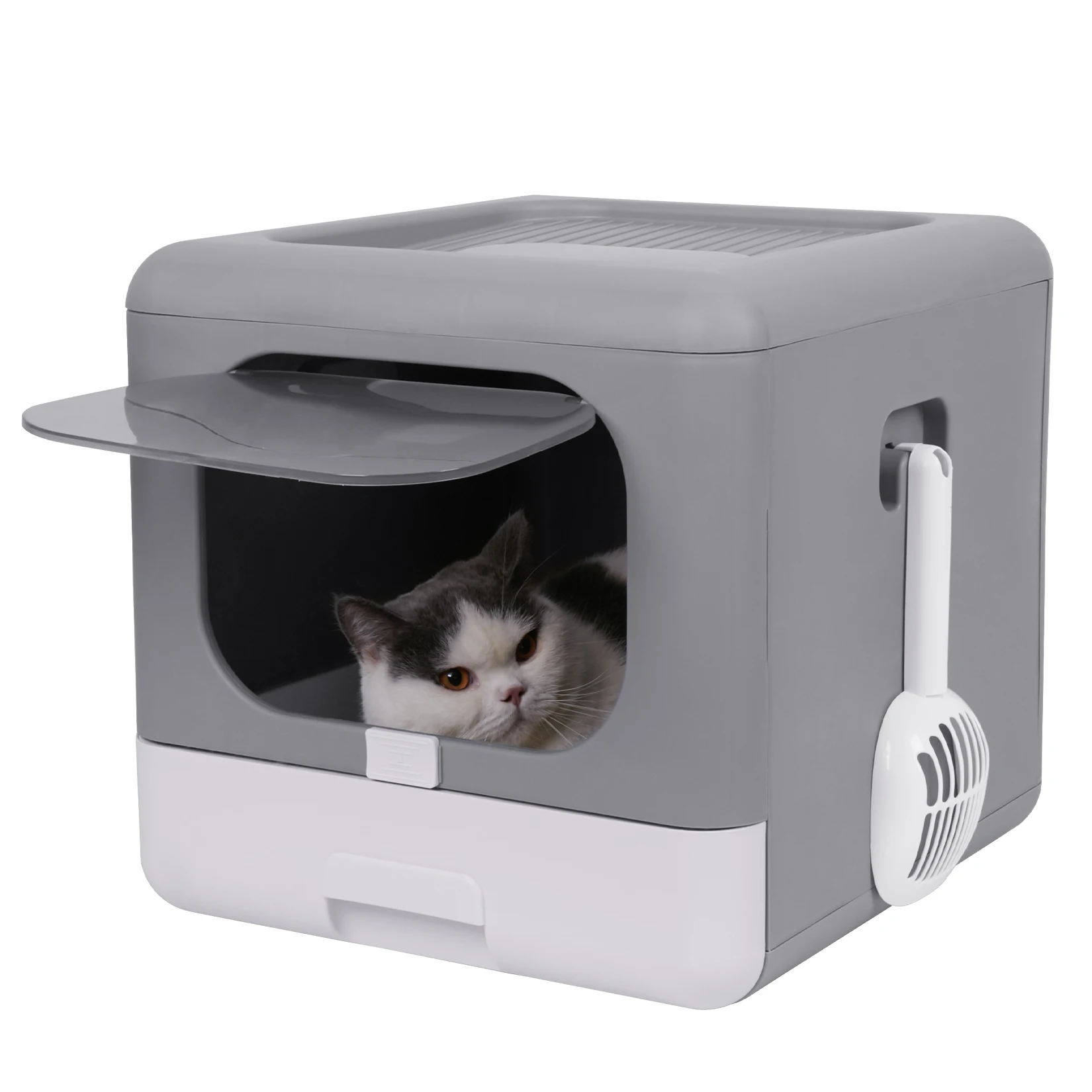 

Cat Litter Box Foldable Toilet Box with Cat Litter Scoop Drawer Toilet Anti-Splash Potty Clean House Cat Bedpan Pet Supplies