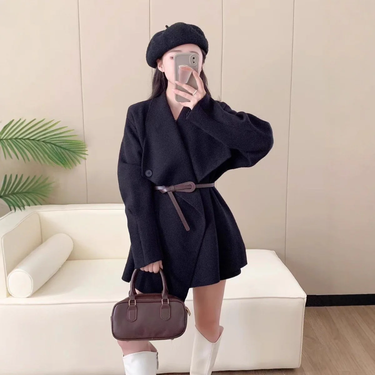 

Mid-Long Cardigans Y2K Womens Spring Tonal Semi-High Curved Streetwear Spliced Panelled Splice Chic'S Collared Hollowing Vintage