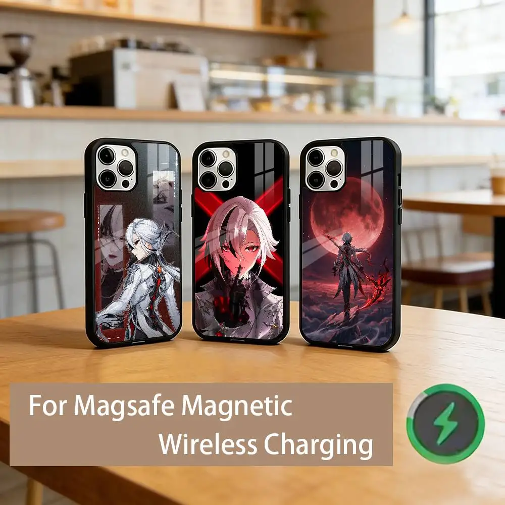 

G-Genshin A-Arlecchino The Knave Phone Case Magnetic with Magsafe Wireless Charging For iPhone17,16,15,14,13,12,11 Plus,Pro