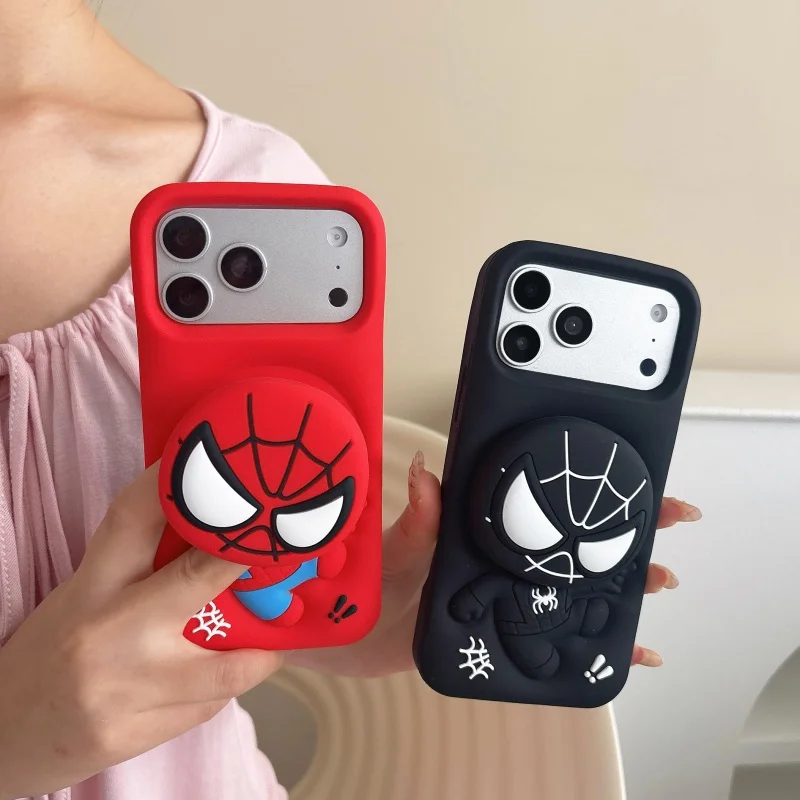 Für iPhone 18 17 16 15 14 13 12 Pro Max Niedliche 3D-Cartoon-Spider-Man-Halterung Silikon-Handyhülle Stoßfeste Weiche Abdeckung