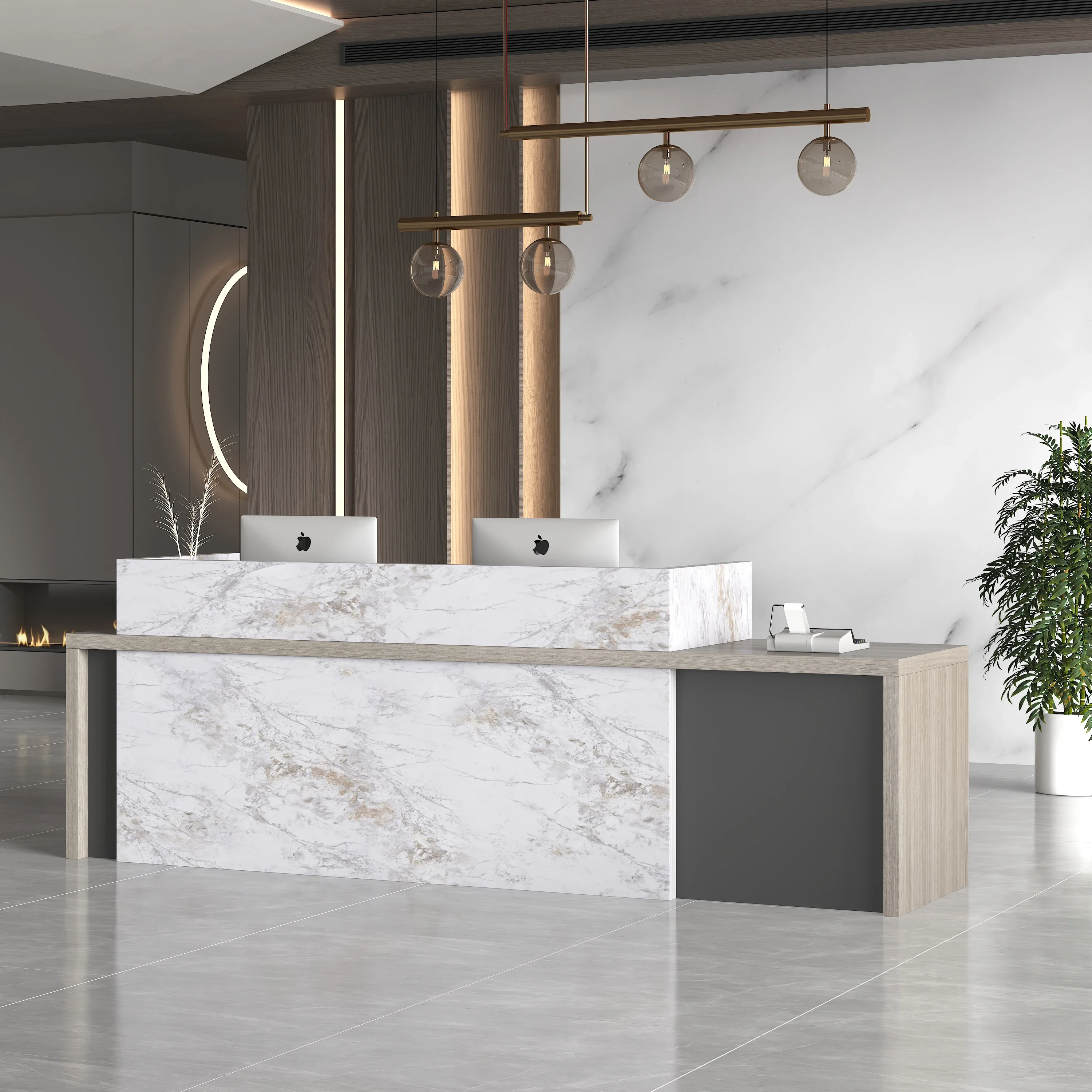 

Современный минималистичный новый стол регистрации из МДФ, мраморная стойка регистрации для тренажерных залов, отелей и салонов красоты, офисная мебель