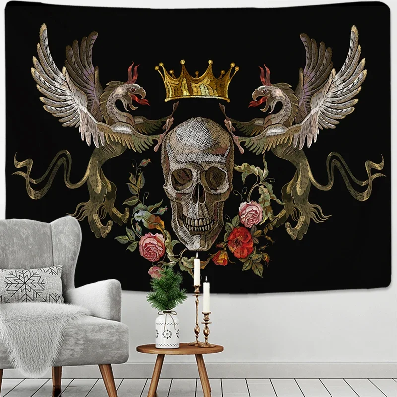 Canvas Hanging Cloth Painting Abstract Wall Tapestry Art Cage Flower Skull Nordic Wall Cloth For Art Decoration Room Decor