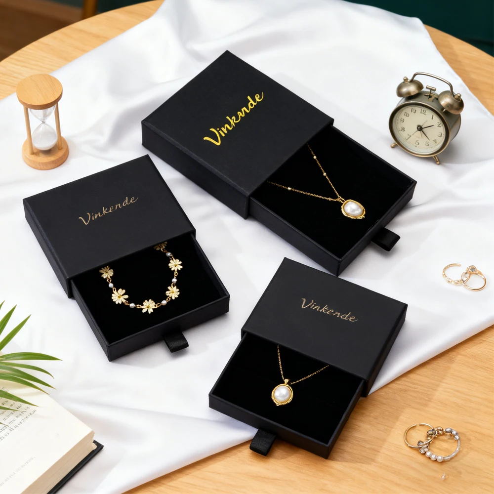 

24Pcs/Lot Jewelry Boxes Custom Logo Personal Names Paper Drawer Cases Wedding Rings Necklace Party Favor Givesaway Birthday Gift