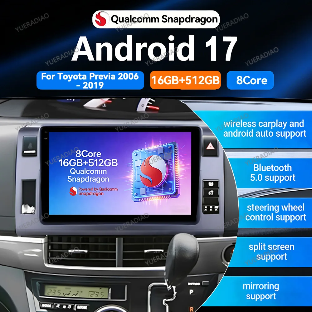Android 17 Car Radio For Toyota Previa 3 III XR50 Estima 2006 - 2019 RHD Carplay Auto Multimedia Video Player NAVI GPS 4G+WIFI
