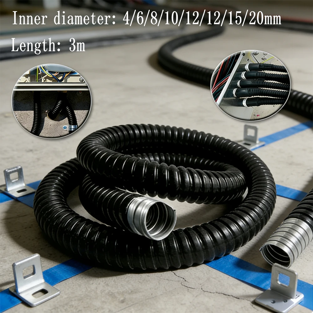 

1pcs Liquid Tight Flexible Conduit 3meters, 4-20mm PVC Coated Steel Corrugated Tube for Outdoor Cable & Wire Protection
