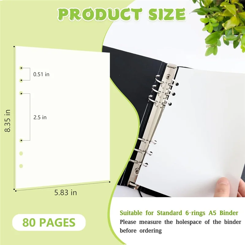 XB-A5 6-Ring Sticker Binder Organizer Double-Side Reusable Insert Refills- Blank Release Paper Page 80 Sheets