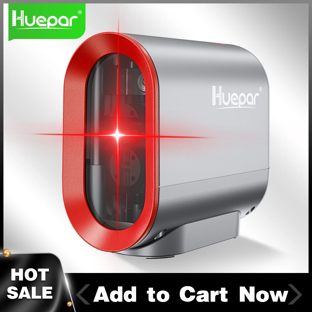 Huepar 2 lines Cross Line Laser Level Red Beam Horizontal & Vertical Self-leveling Manual Mode with Rechargeable Li-ion Battery