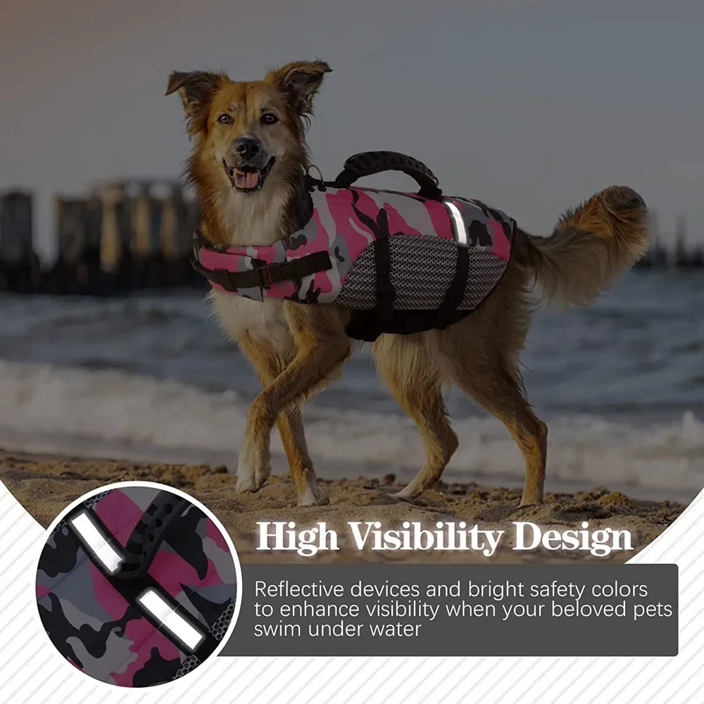 Dog Life Vest Pet Life Preserve Jacket For Swimming Boating Camouflage Dog Lifevest Reflective Dog Vest Lifesavers Pool Floats