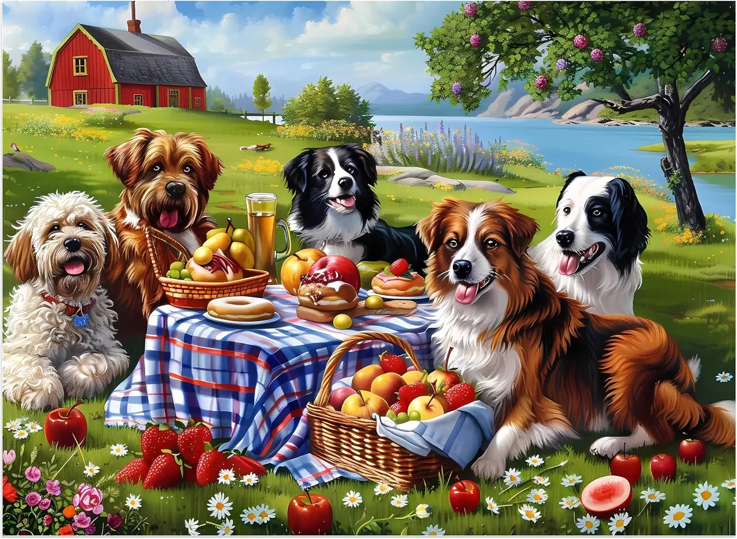 

Dog Picnic Adult Wooden Puzzle 1000/500/300 Pieces Jigsaw Puzzles for Gameroom Bedroom Livingroom Party Gift Challenging Game