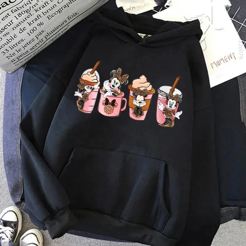 Disney Cartoon Women Hoodies Stitch Mickey Minnie Group Graphic Hoodie Sweatshirt Autumn O-Neck Casual Streetwear Pullover Tops