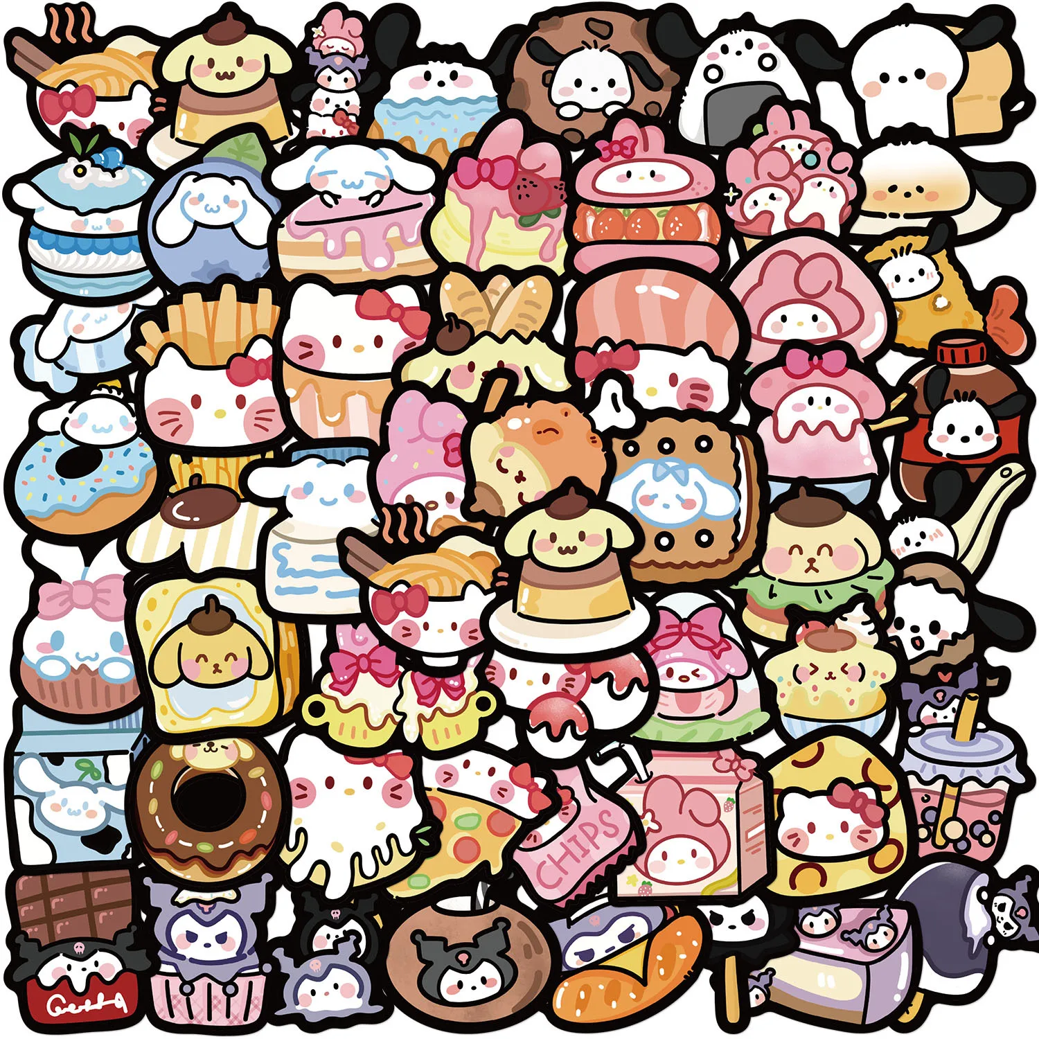 10/50Pcs Cartoon Sanrio Food Stickers Anime Kuromi Melody Pochacco Kitty Decal Stickers Skateboard Laptop Suicase Graffiti Toy