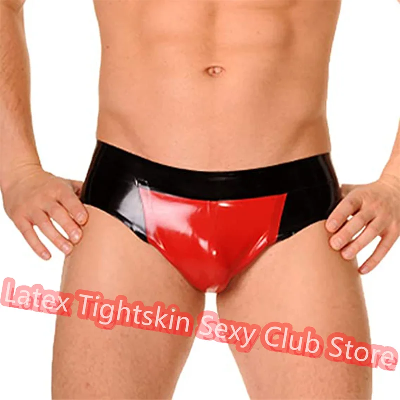 

Men Latex Briefs Black with Red Sexy Fetish Shorts Handmade Underwear Club Wear for Men Cosplay Costumes