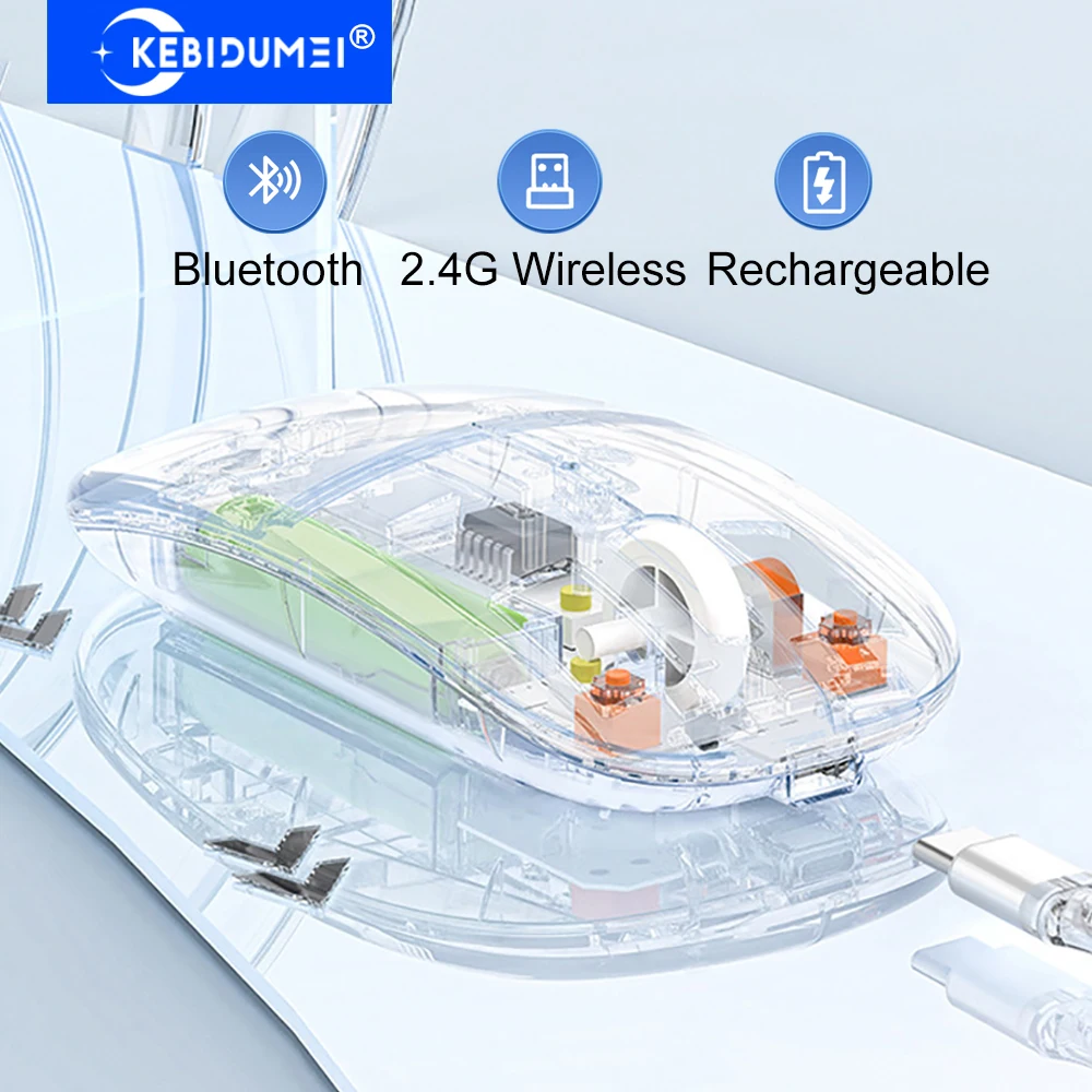 Dual Mode 2.4G Wireless Mouse Bluetooth Mouse Transparent Mice 500mAh Rechargeable Mouse Office Mouse For PC Tablet Laptop