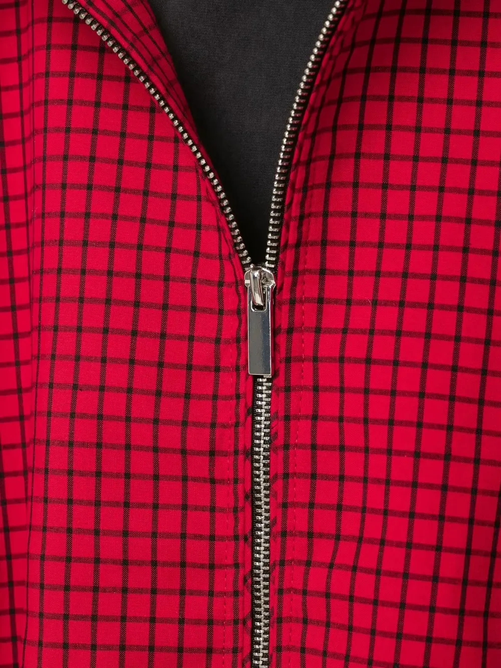 Damen High Street Casual Chic Rote Herbst-Winter-Jacke, Outfit mit Karomuster, Stehkragen, Reißverschluss, Lockerer Bomberjackenmantel für Frauen – Detail 9
