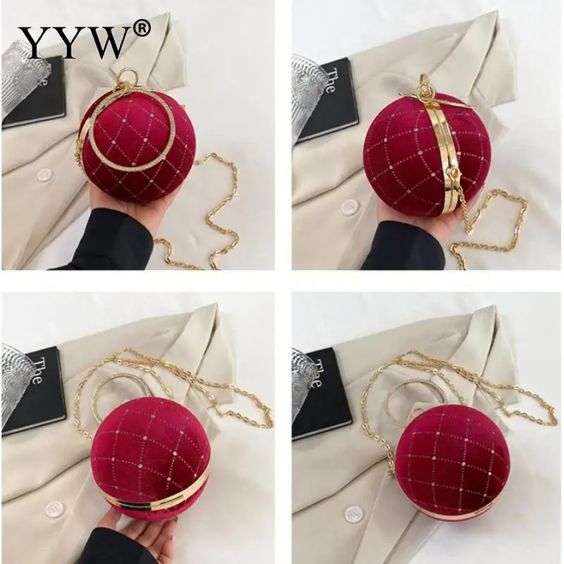 Round Ball Design Women Clutch Small Diamonds Velvet Evening Bags Party Wedding Handbags Purse Chain Shoulder Wallet For Female