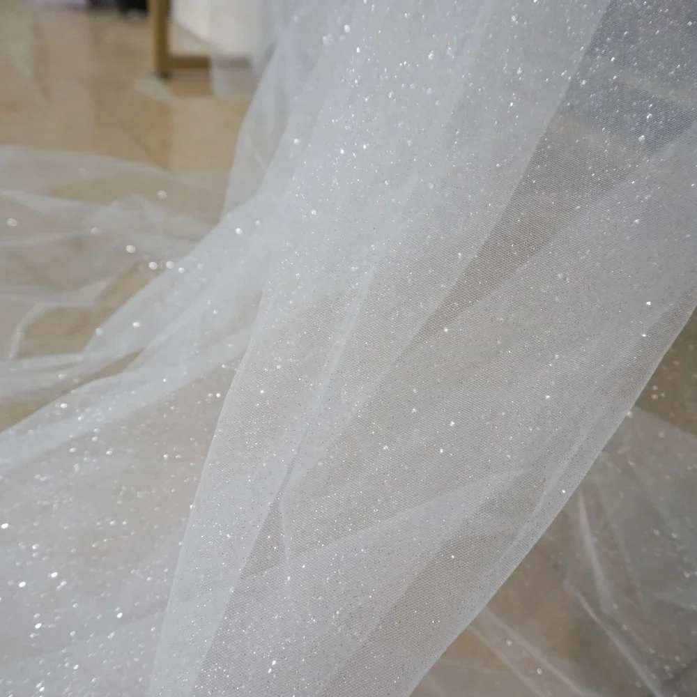 costura acessorios para costura  300CM Wide Glitters Tulle Lace Fabric Glitters Off White with Silvery Color Wedding