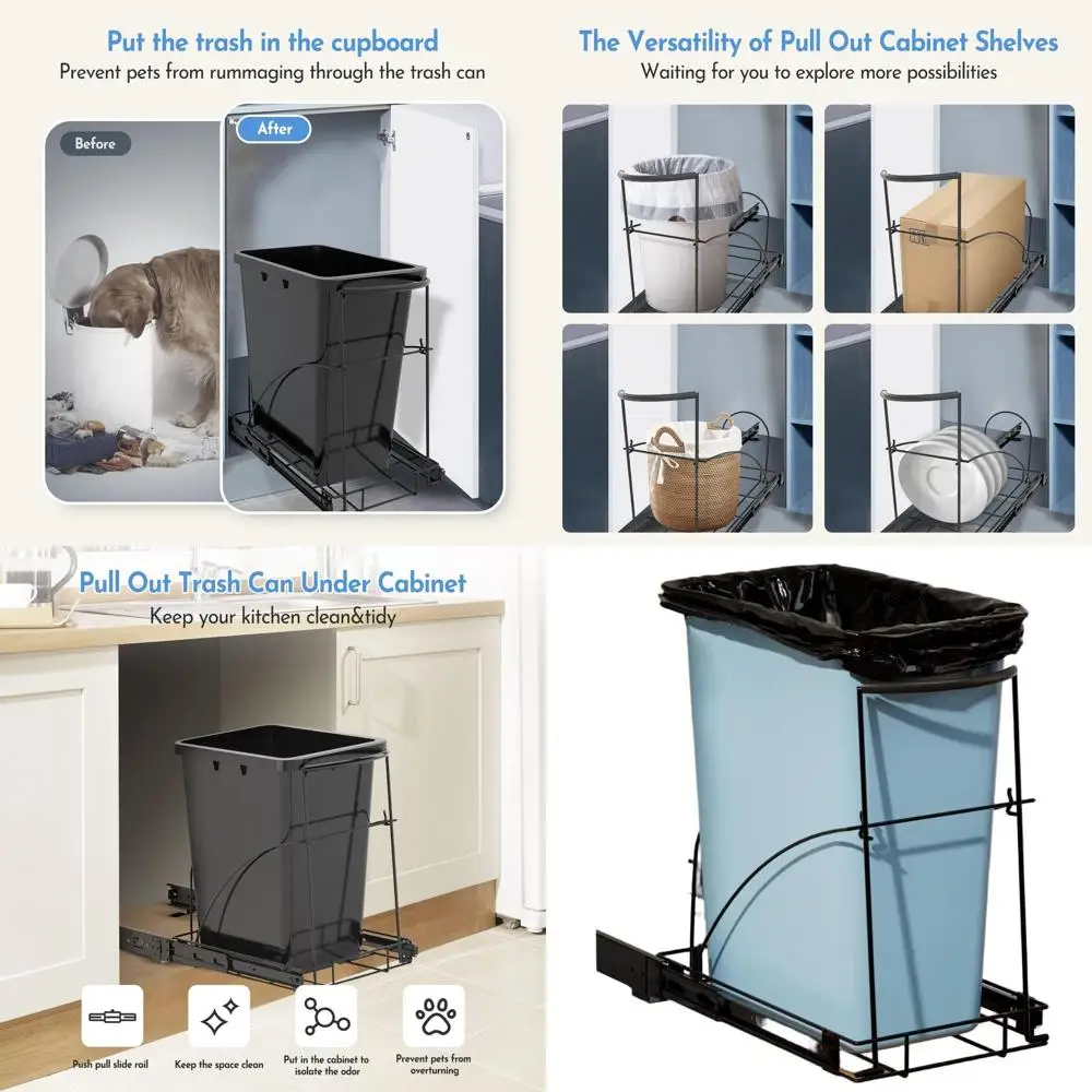 

Сверхмощный выдвижной органайзер для мусора для шкафов, 13 Вт x 18D, черный, мусор в комплект не входит