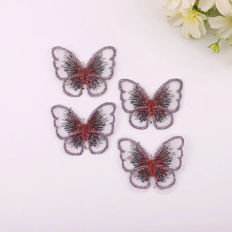 30 Uds./lote parche bordado de encaje de tela de mariposa multicolor coser en poliéster DIY