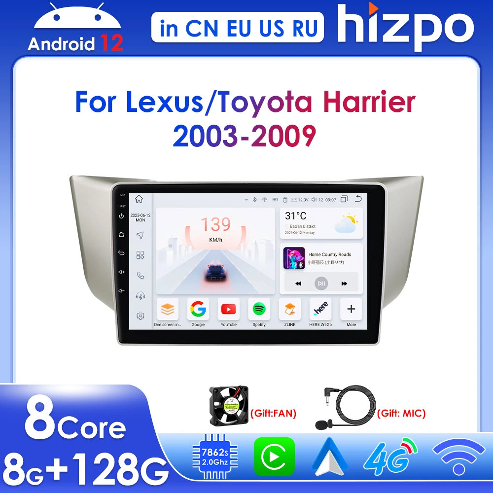 

Hizpo 9" Wireless Carplay for Lexus RX300 RX330 RX400H Toyota Harrier Android Car Radio Multimedia Player GPS Navi BT Stereo RDS