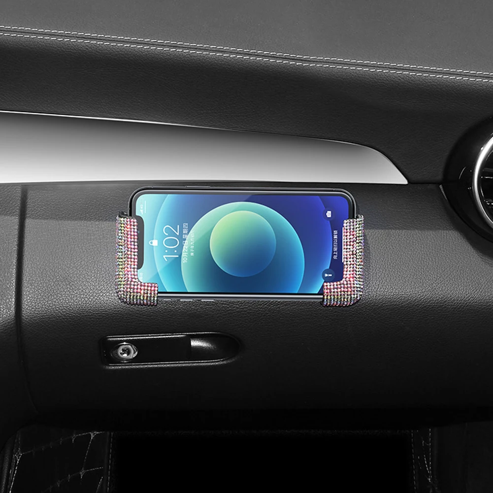 Car Self-adhesive Cell Phone Holder Multifunction GPS Display Bracket Car Luxury Crystal Interior Accessories Adjustable Width